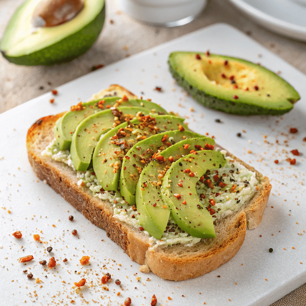 avocado toast. The creamy texture of ripe avocado paired with a sprinkle of sea salt and a dash of chili flakes is pure perfection.