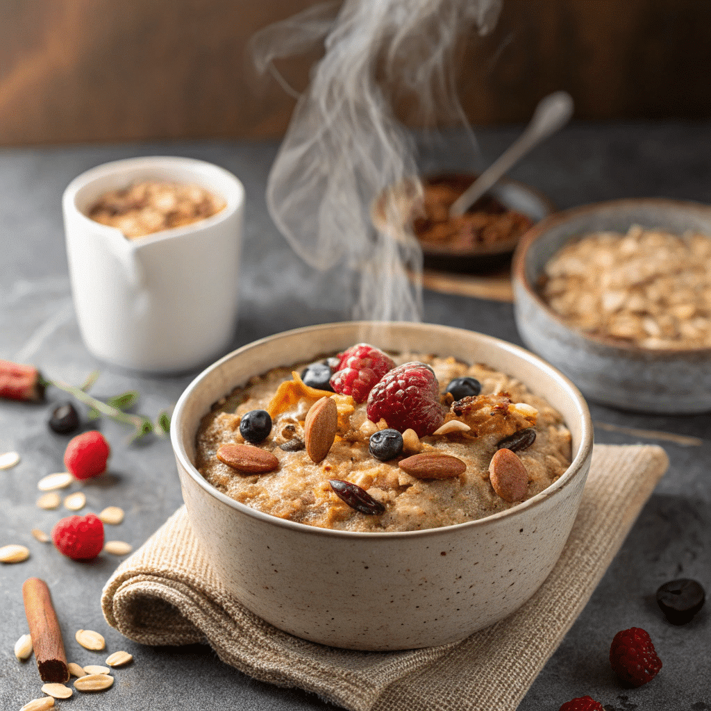 Baked oats are a filling choice that’s great for cold mornings. This dish mixes oats, almond milk, and a bit of sweetness, baking into a warm, chewy treat.