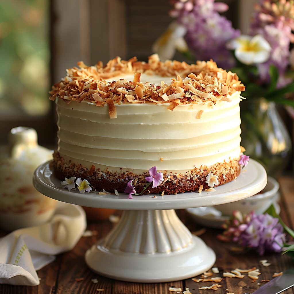 A mouth-watering homemade coconut cake from a delicious recipe