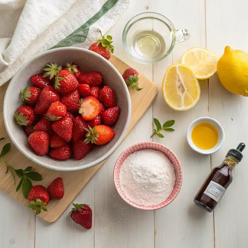 fresh ingredients for homemade strawberry cake filling