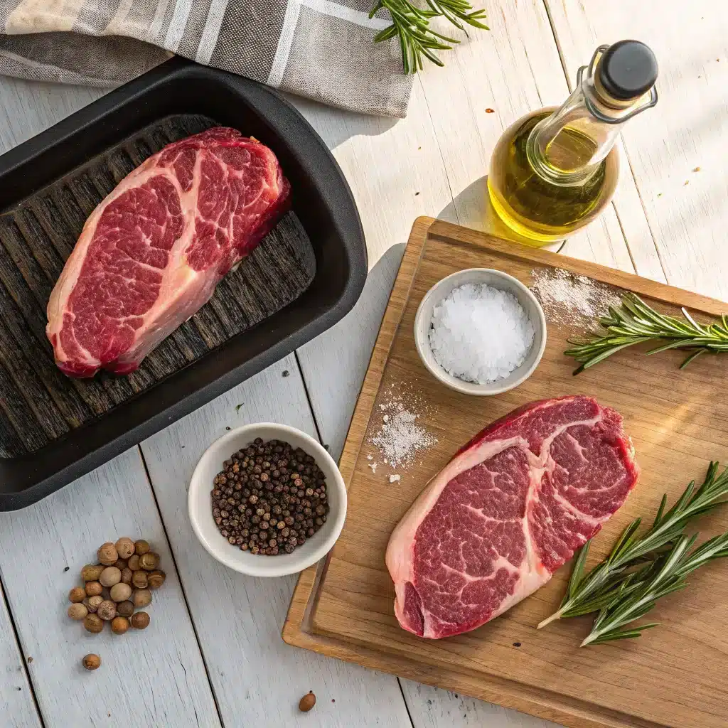 preparing steak to cook on a pellet grill