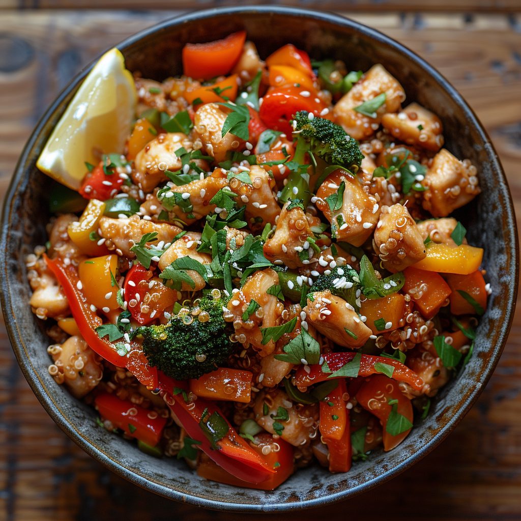 quinoa stir-fry dish served in a bowl
