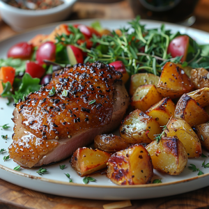 Duck Leg Confit on a white plate