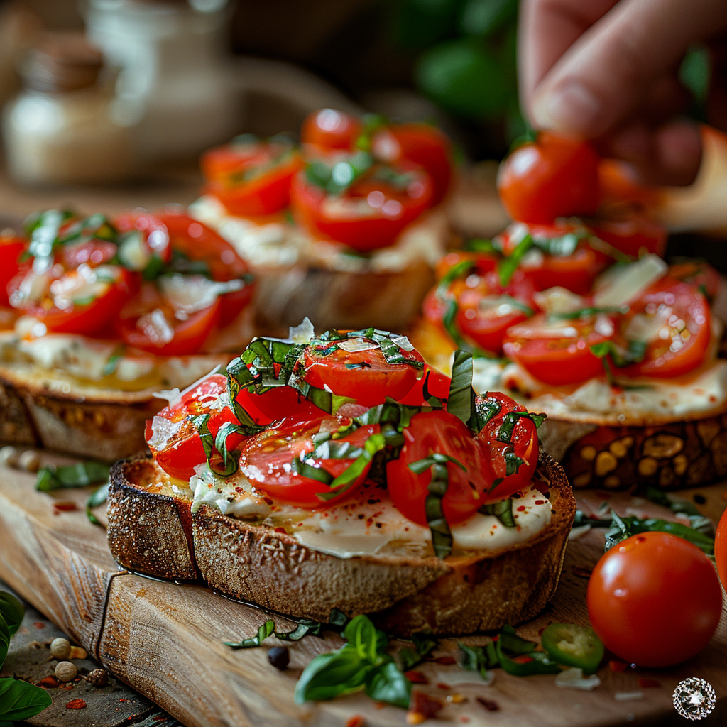 slice of Tomato Basil Mozzarella Bruschetta