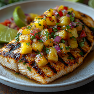 grilled mahi-mahi topped with vibrant pineapple salsa