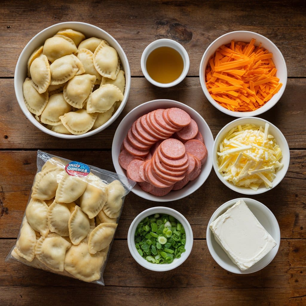 ingredients for Crockpot Pierogi Casserole Recipe