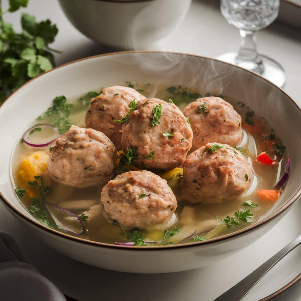 Tender Chicken Meatballs with Light Broth