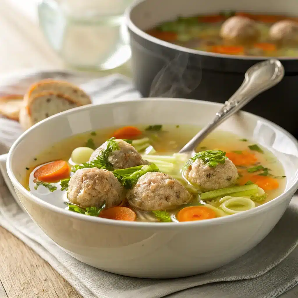 Tender Chicken Meatballs with Light Broth