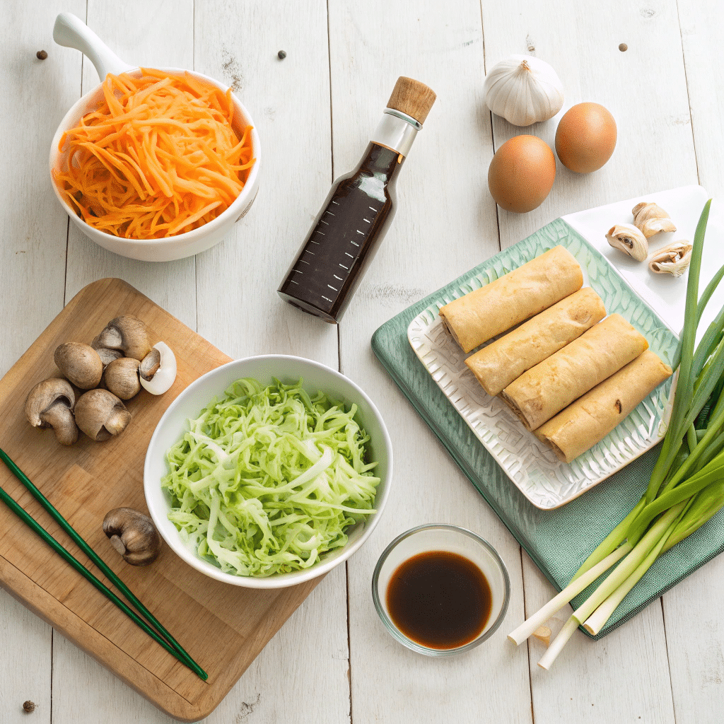 fresh ingredients for the veggie egg rolls recipe