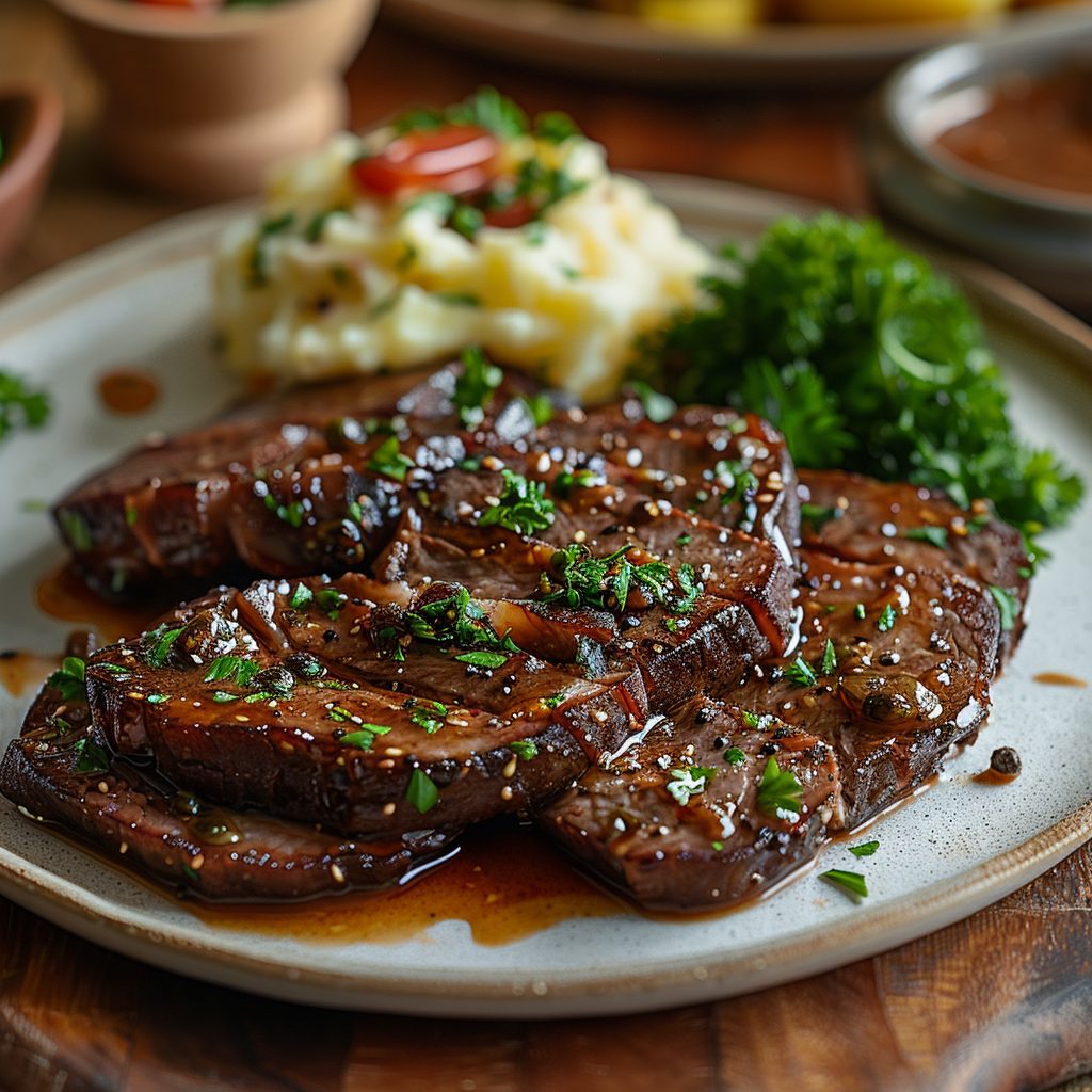 Delicious slow-cooked beef tongue served in a gourmet setting