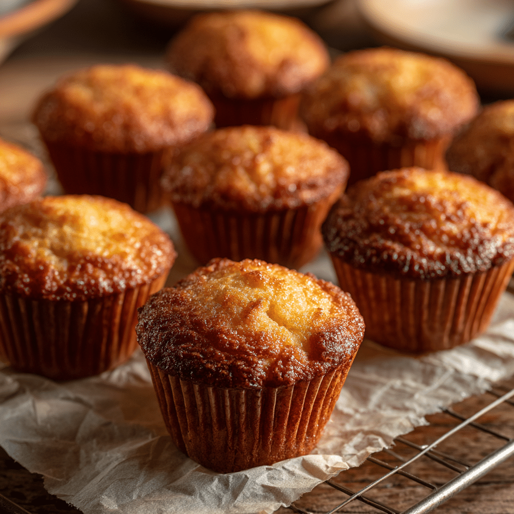 12 golden brown mochi muffins with slightly cracked tops
