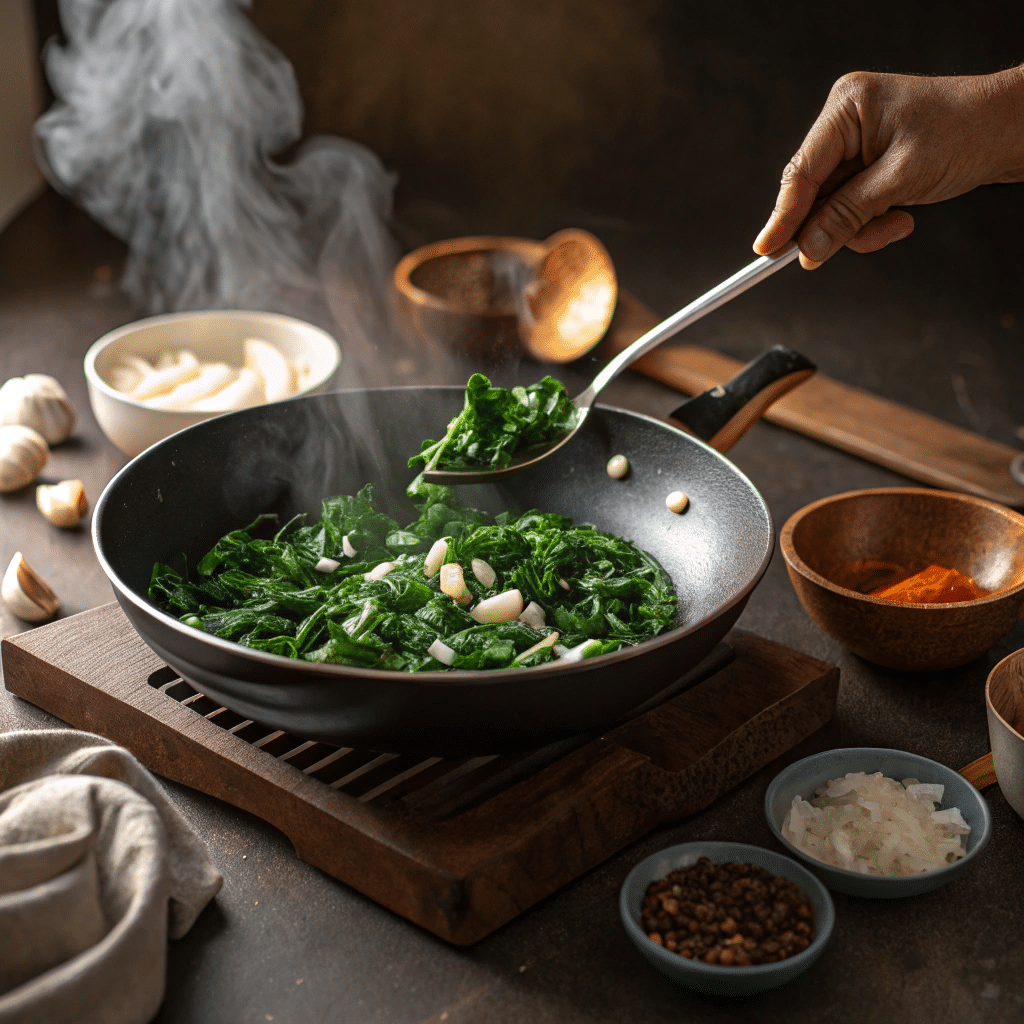 Simple Malabar Spinach Stir Fry with Coconut and Spices

