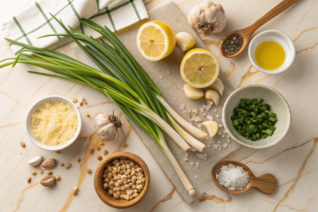 Ingredients of Green Garlic Pesto