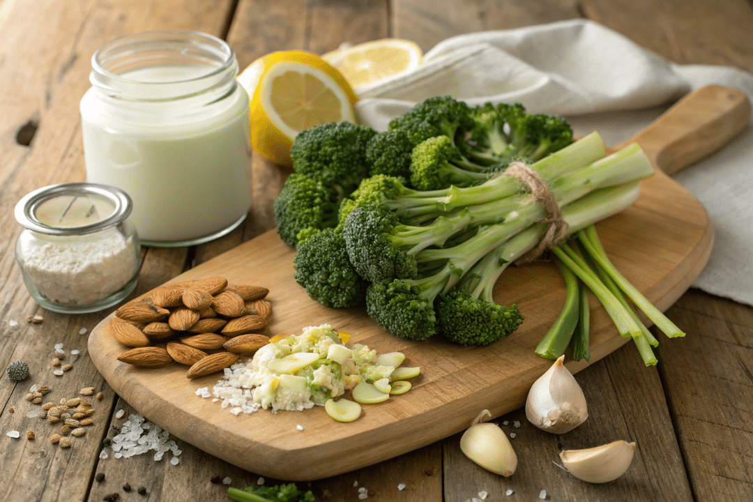 Ingredients of Broccoli Almond Cream Soup