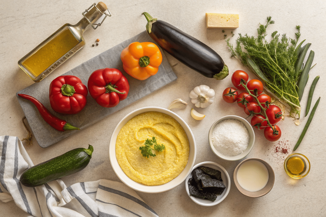 Ingredients of Creamy Polenta with Roasted Veggies Recipe