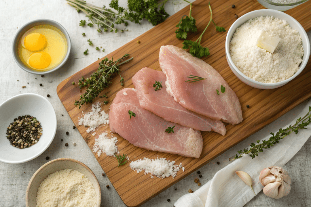 Ingredients of Crispy Herb Crusted Chicken Cutlets