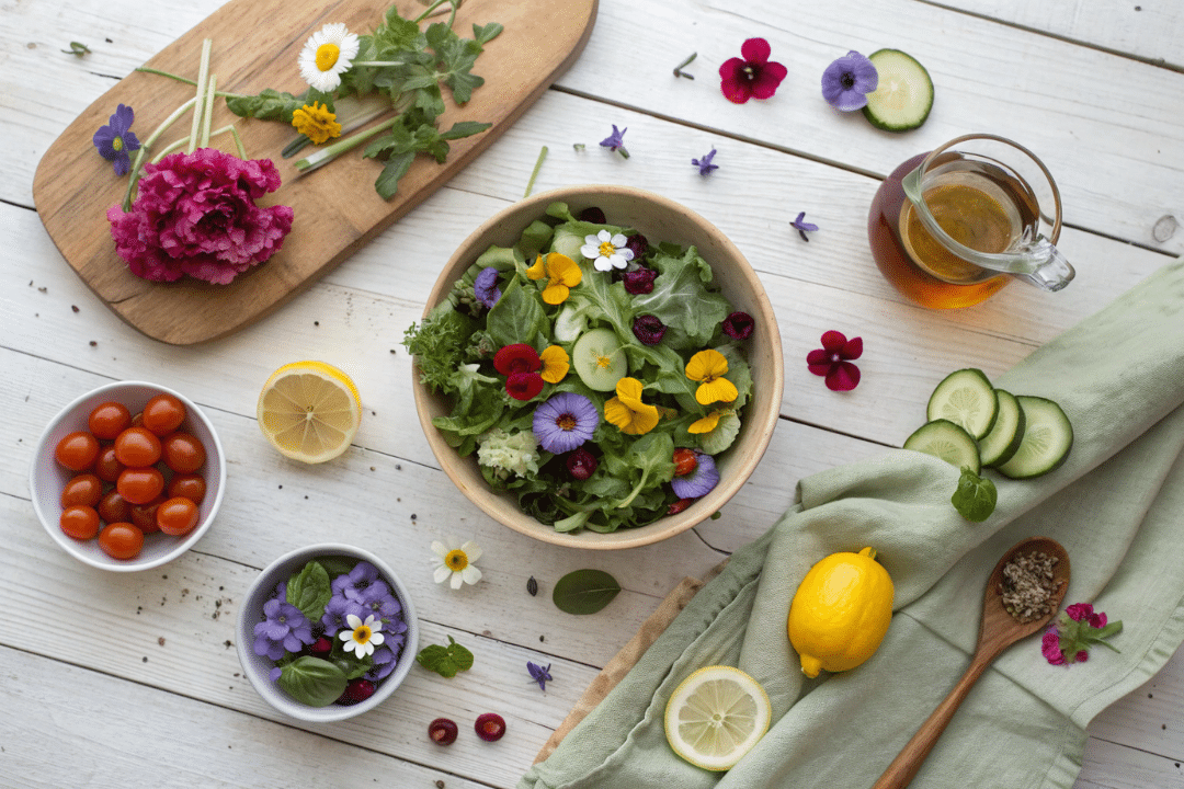 Ingredients of Edible Flower Salad
