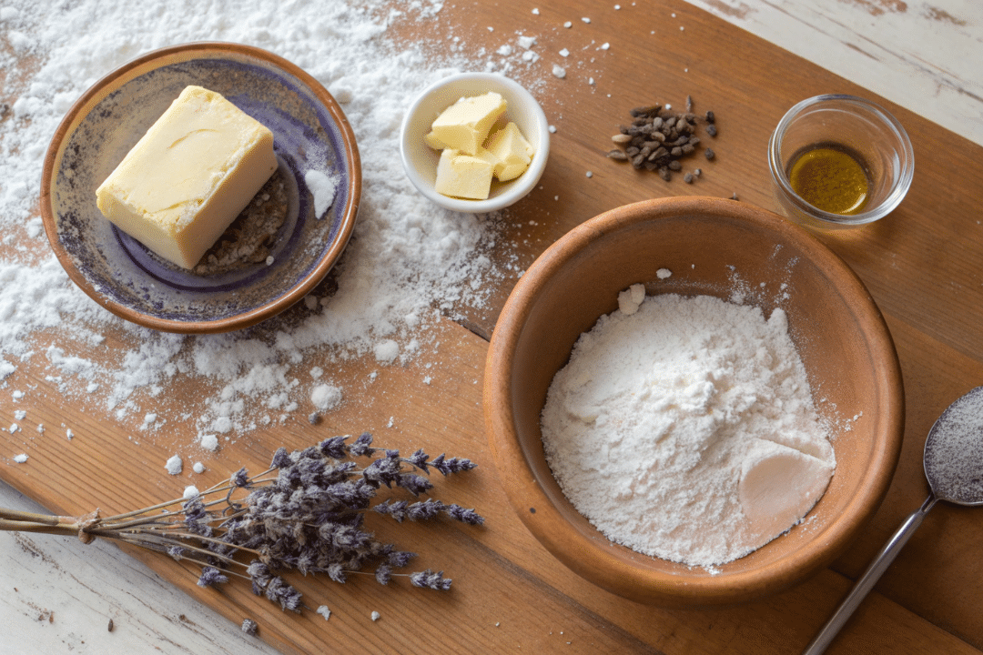 Ingredients of Lavender Shortbread with Rosemary Butter Crumble