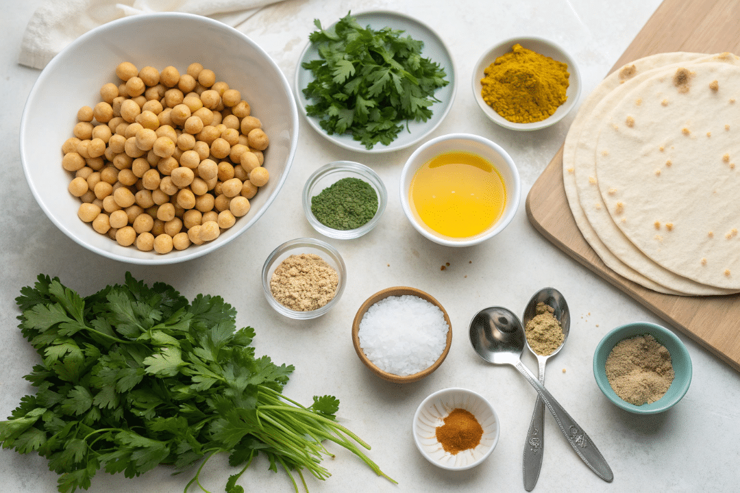 Ingredients of Turmeric Falafel Wraps