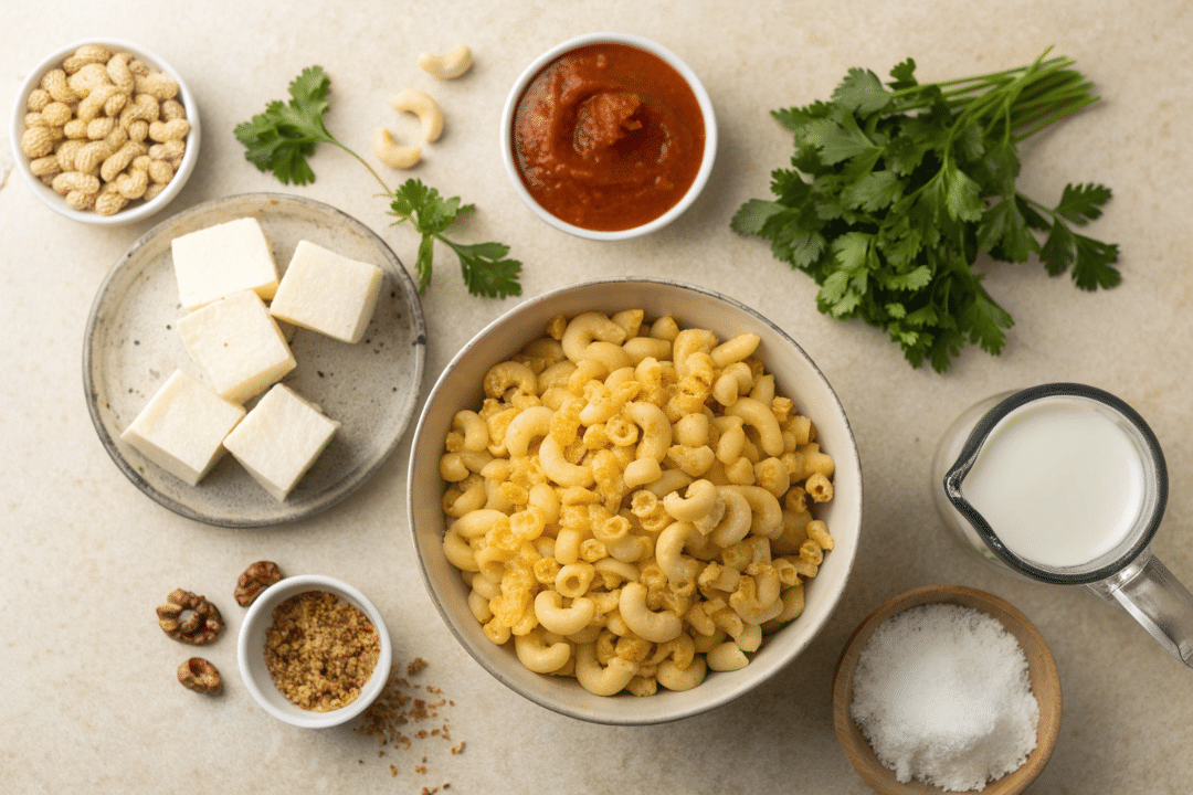 Ingredients of coconut curry mac and cheese recipe