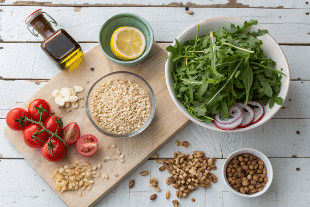 Ingredients of Barley and Arugula Bowl Recipe