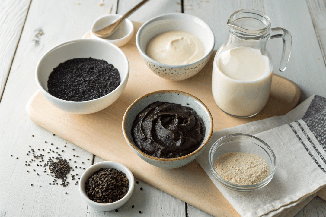 Ingredients of Black Sesame Panna Cotta