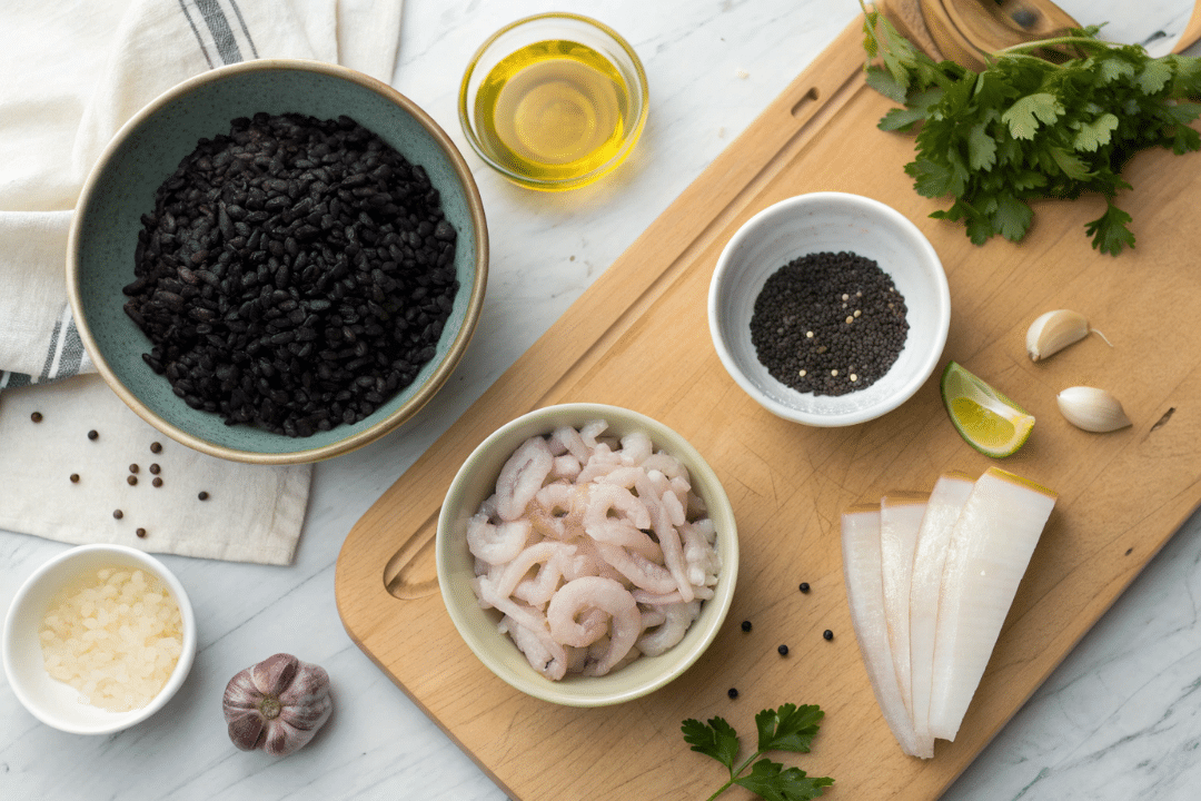 Ingredients of Cuttlefish Ink Risotto