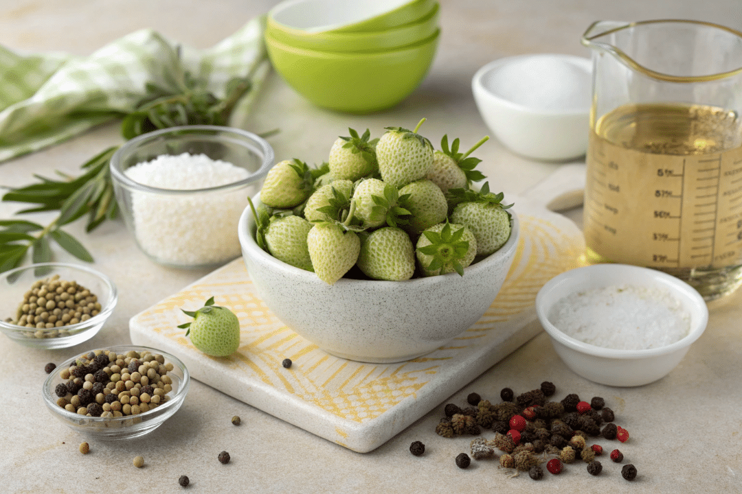 Ingredients of Pickled Green Strawberries