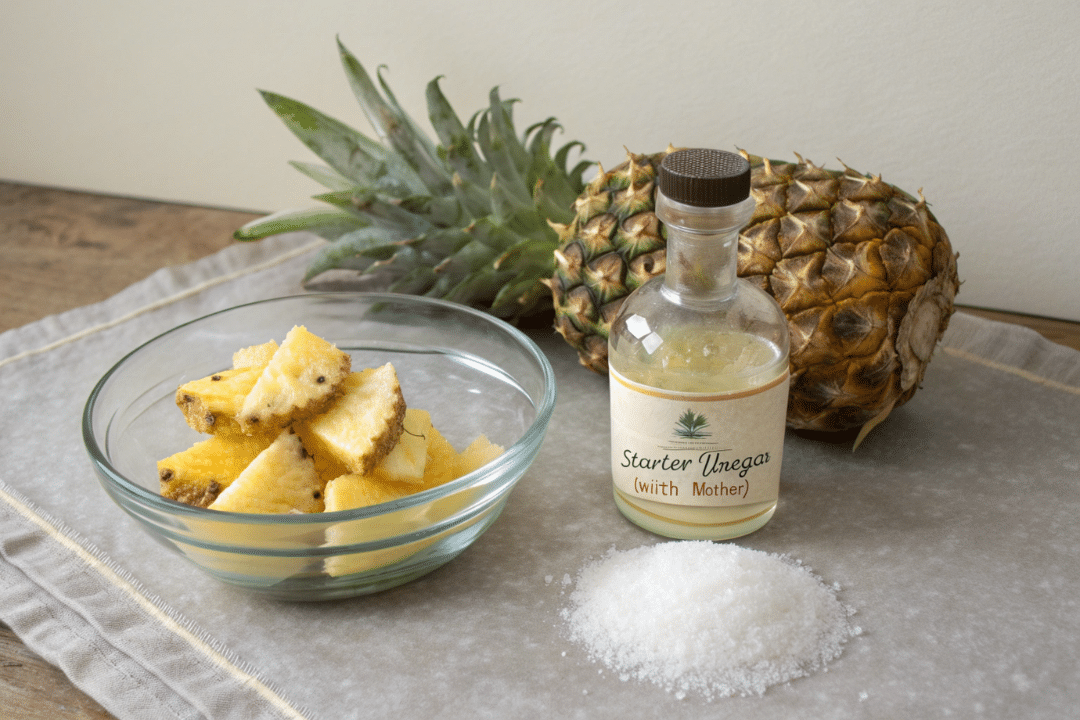 Ingredients of Pineapple Vinegar from Scraps
