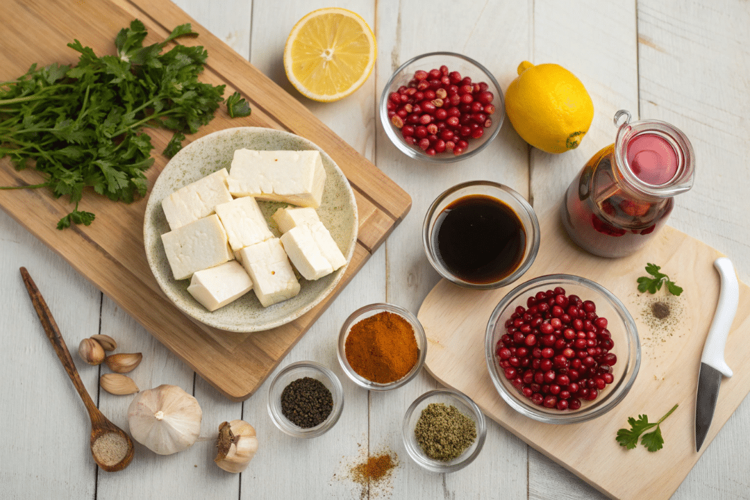 Ingredients of Pomegranate Glazed Tofu