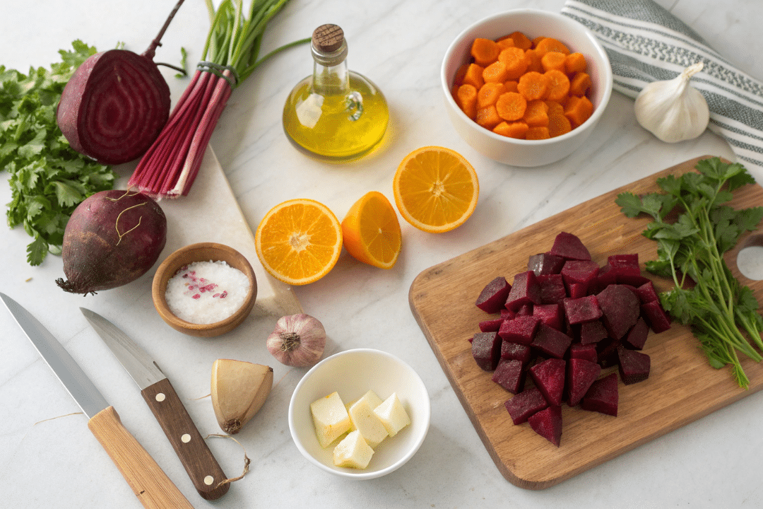 Ingredients of Beet and Orange Soup