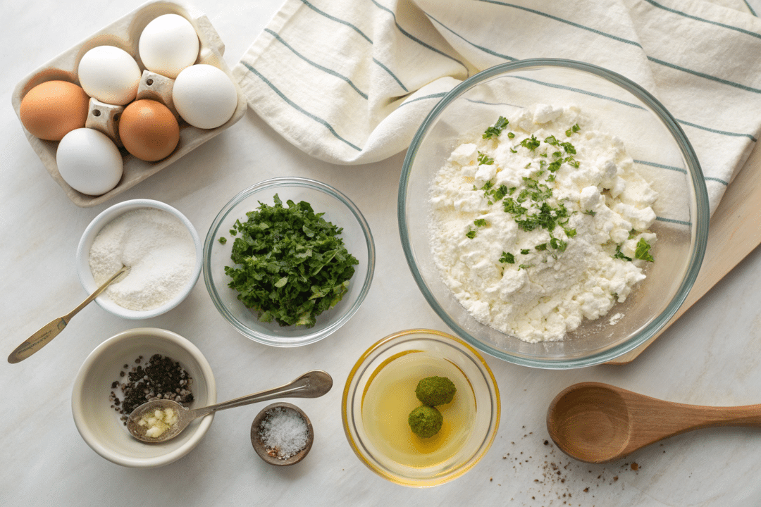 Ingredients of Cottage Cheese Pancakes with Fresh Herbs Recipe