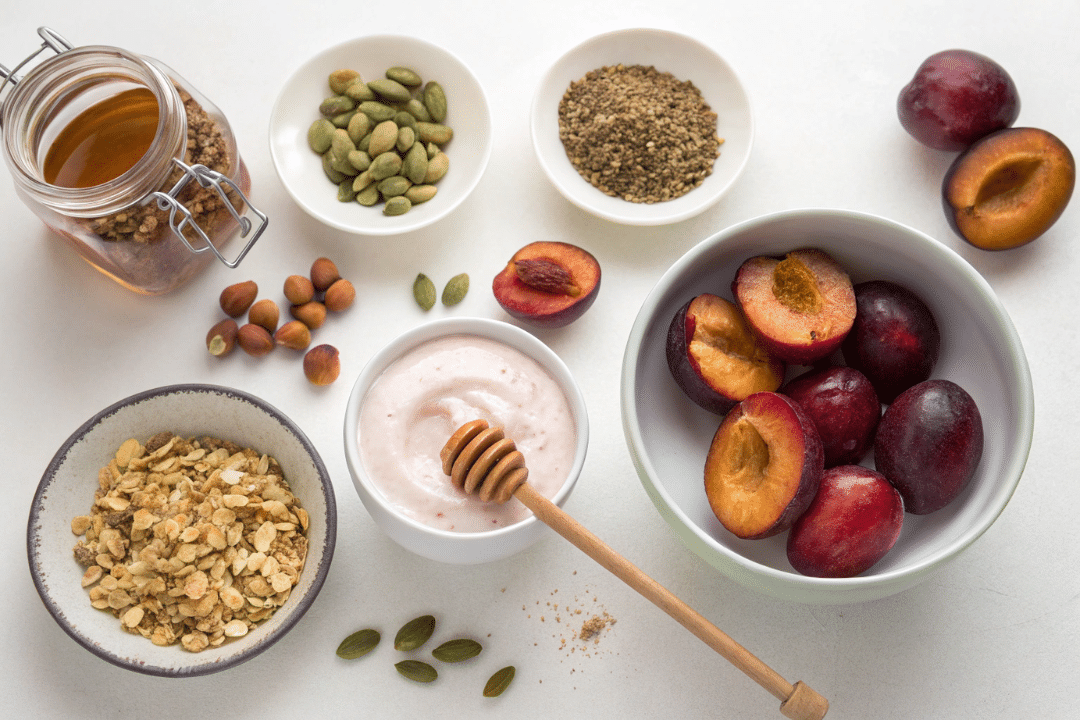 Roasted Plum Yogurt Bowl with Cardamom