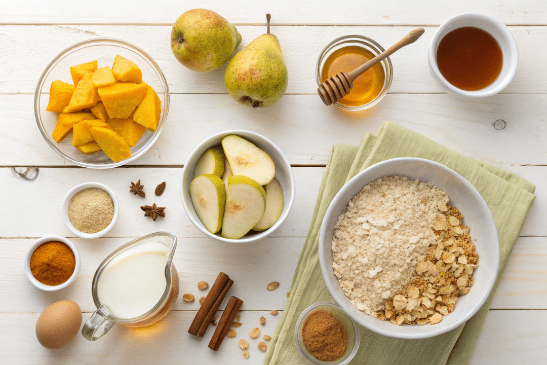 Ingredients of Turmeric Pear Breakfast Bake with Oat Crumble Recipe