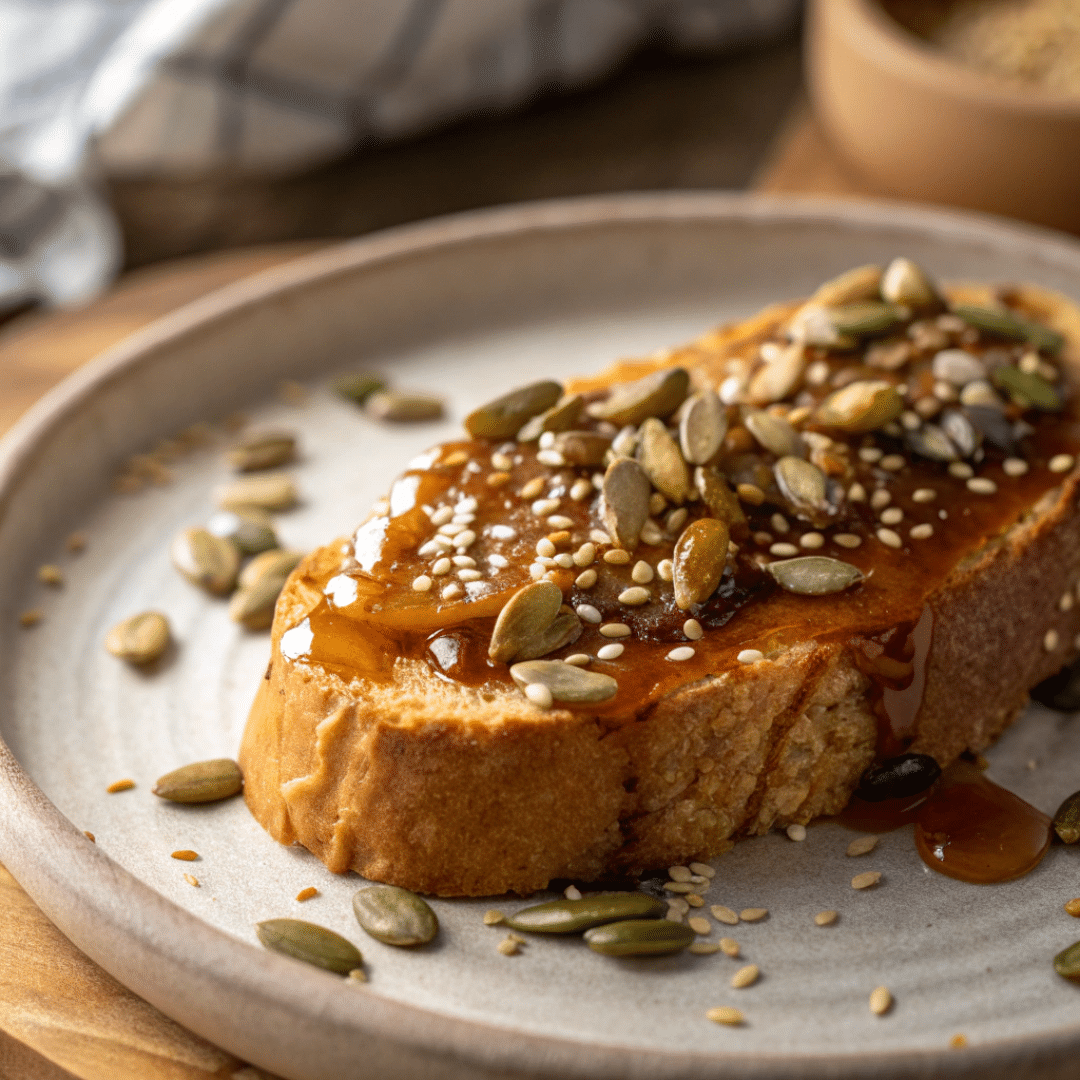 Miso Caramel Toast with Toasted Seeds