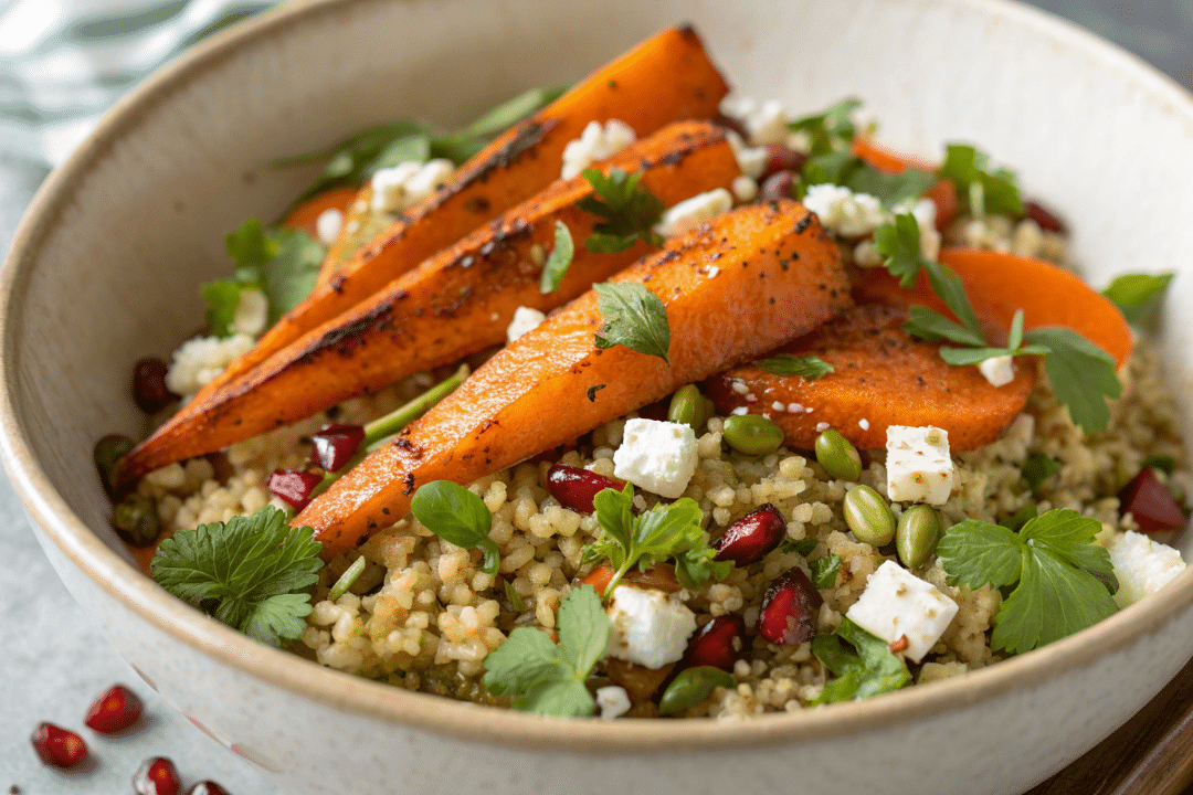 Roasted Carrot Freekeh Bowl with Pistachio Recipe