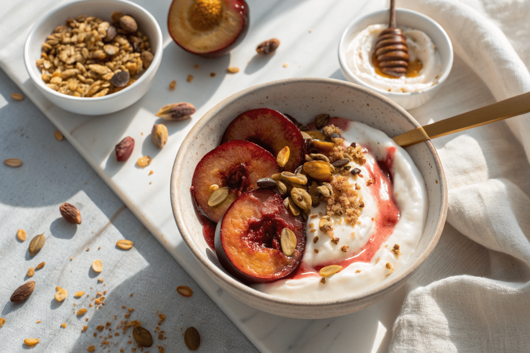 Roasted Plum Yogurt Bowl with Cardamom Recipe