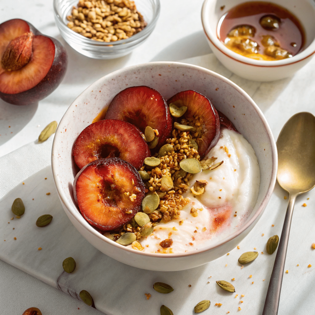 Roasted Plum Yogurt Bowl with Cardamom