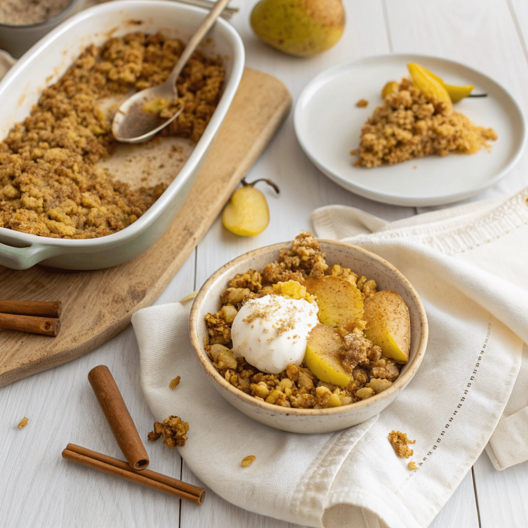 Turmeric Pear Breakfast Bake with Oat Crumble