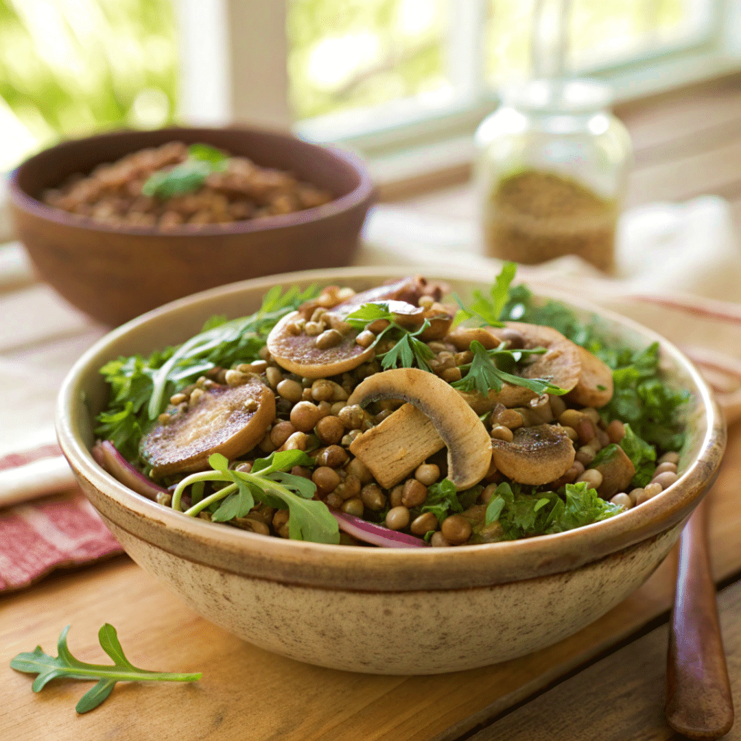 Warm Lentil Mushroom Salad with Thyme