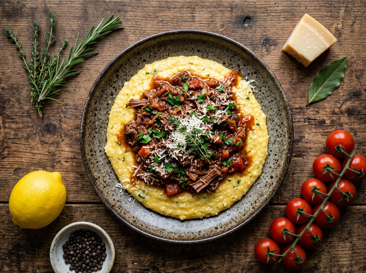 Slow-Braised Beef Ragu with Creamy Parmesan Polenta hero shot