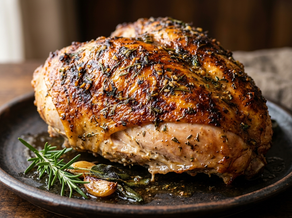 Juicy Roast Garlic Herb Butter Turkey Crown with Crisp Skin hero shot